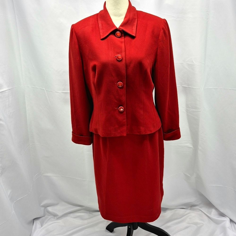Vintage Donna Morgan Red Skirt Suit Set Business Career Casual Size 10
